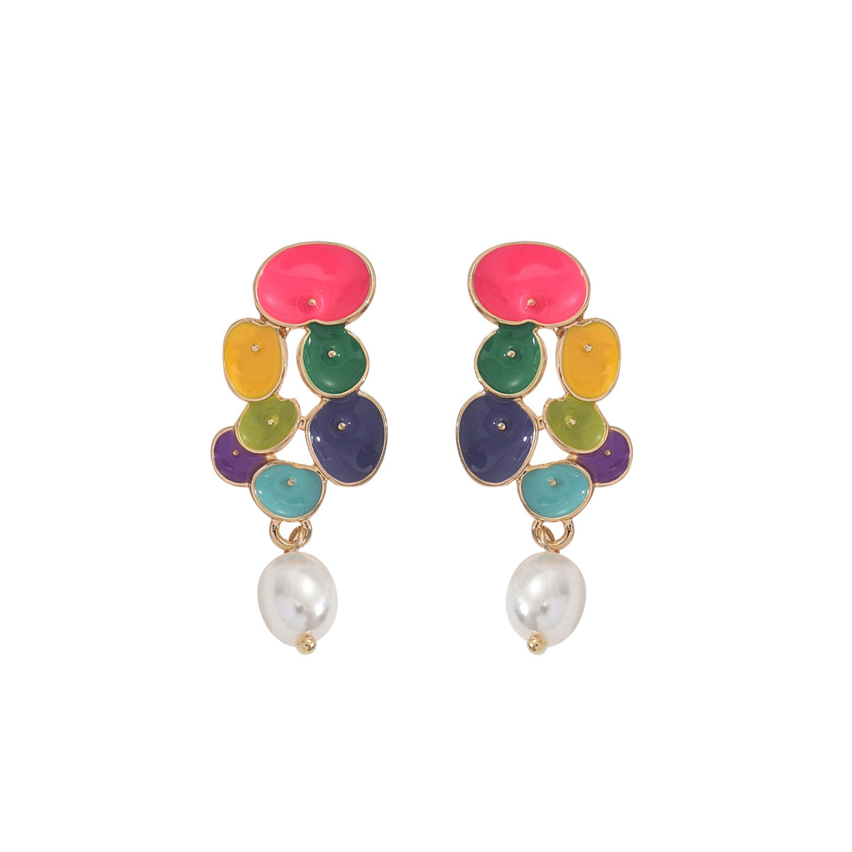 Colorful oil drop flower pearl earrings