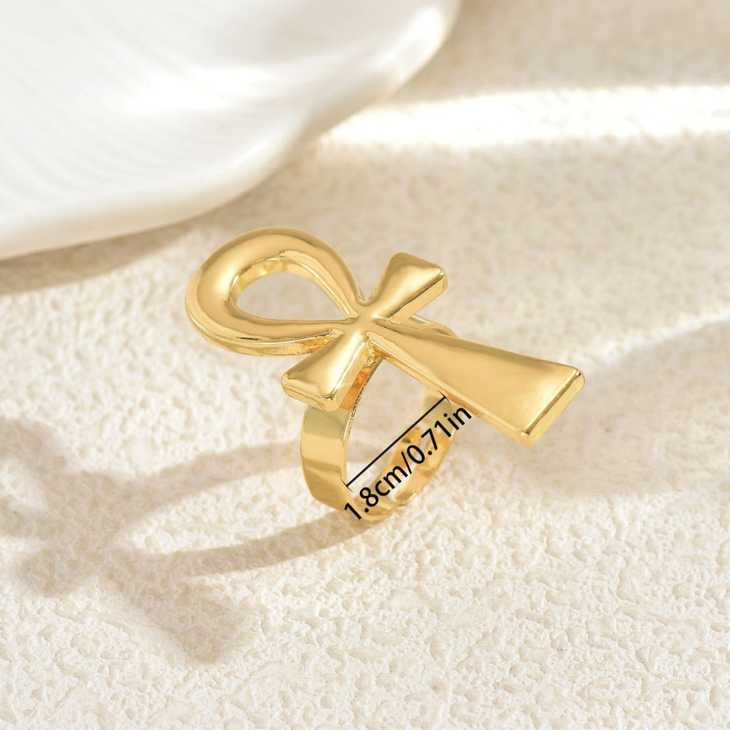 Retro geometric cross openwork ring