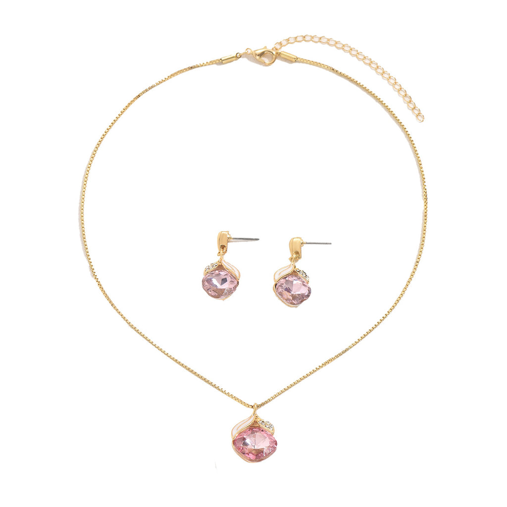 Powder Diamond Flower Clavicle Necklace and Earring Set