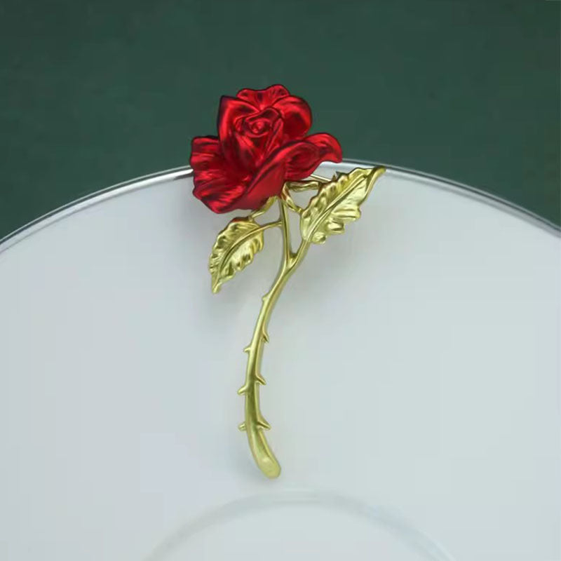 red rose brooch