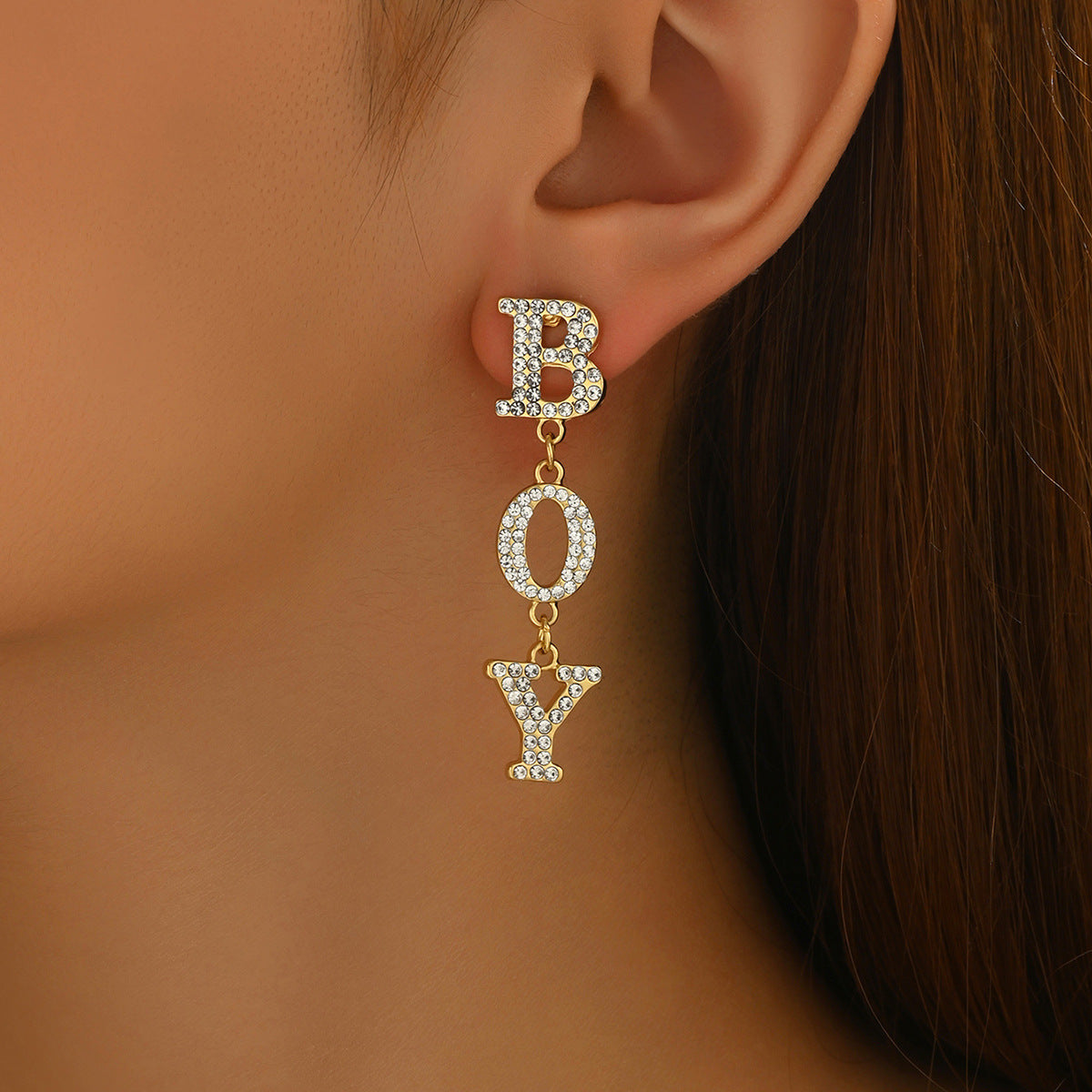 Geometric letter diamond earrings