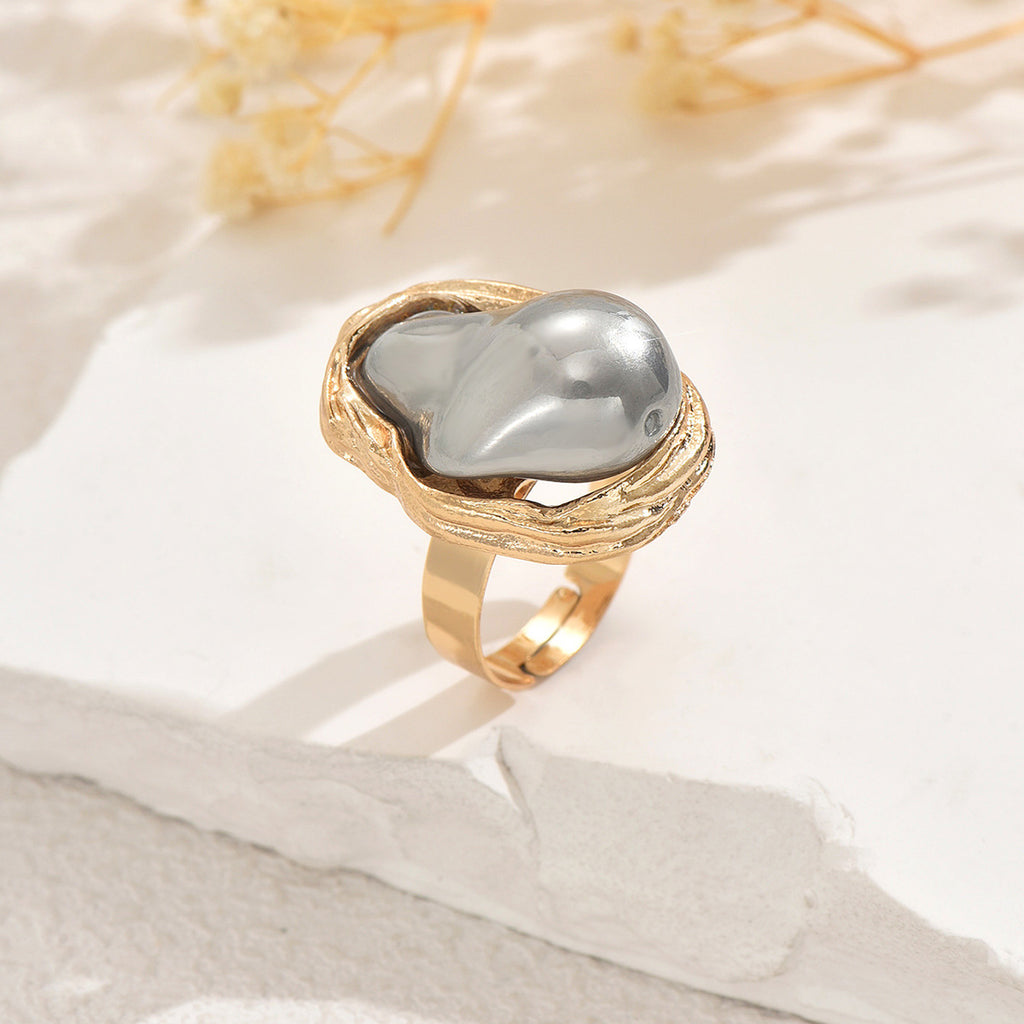 Geometric design pearl open ring