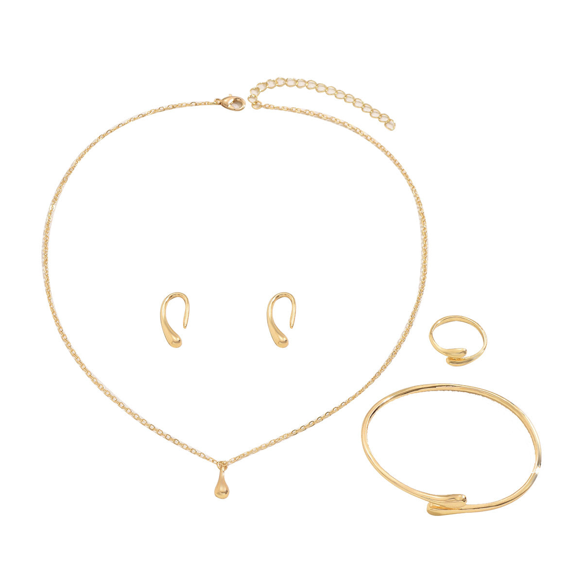 Teardrop-shaped ring and adjustable bracelet earring necklace set