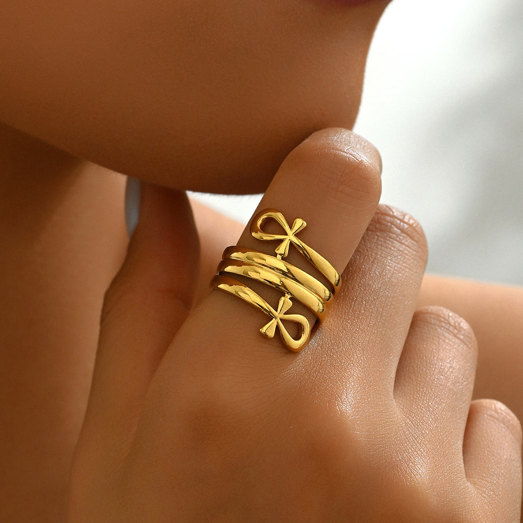 Simple bow double-layer high-end couple ring