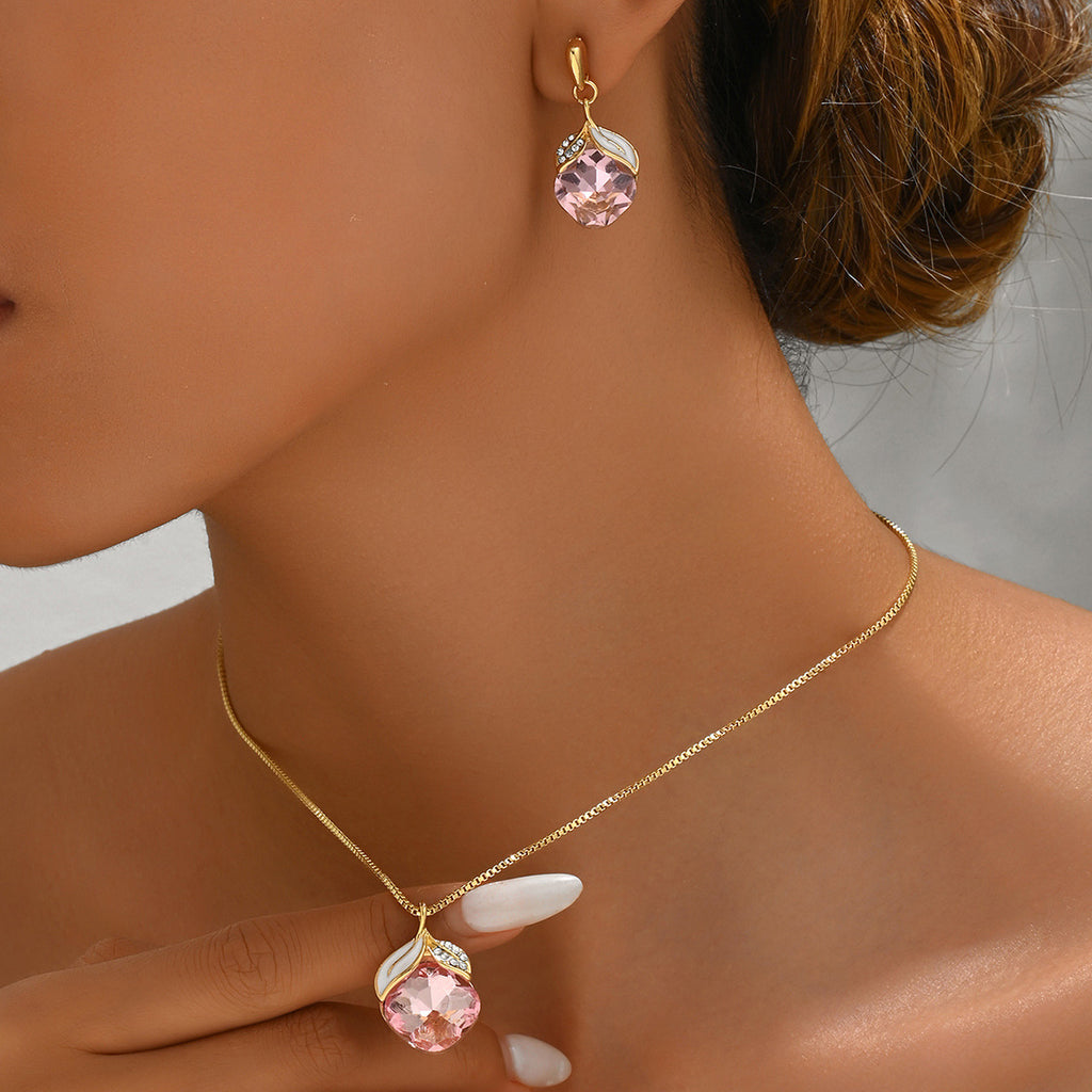 Powder Diamond Flower Clavicle Necklace and Earring Set