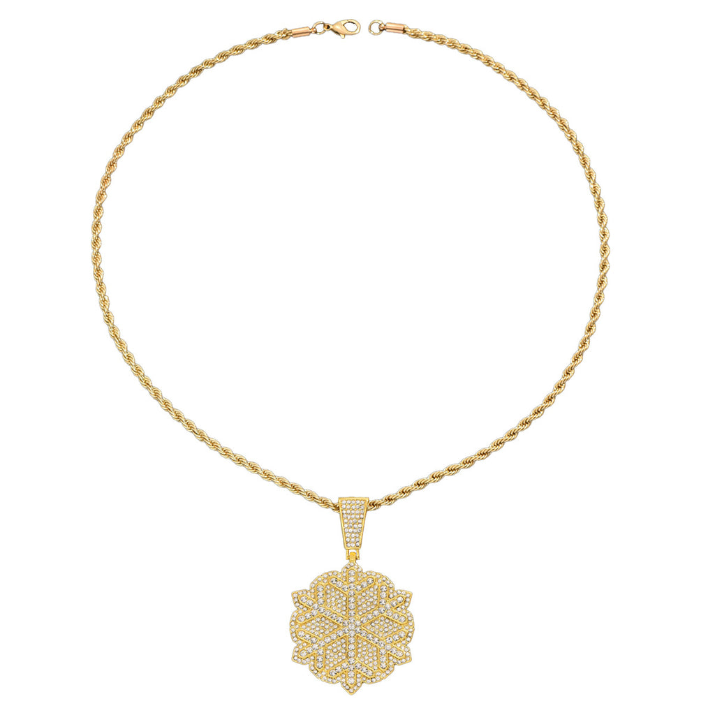 Snowflake-shaped Cuban necklace with full diamonds.