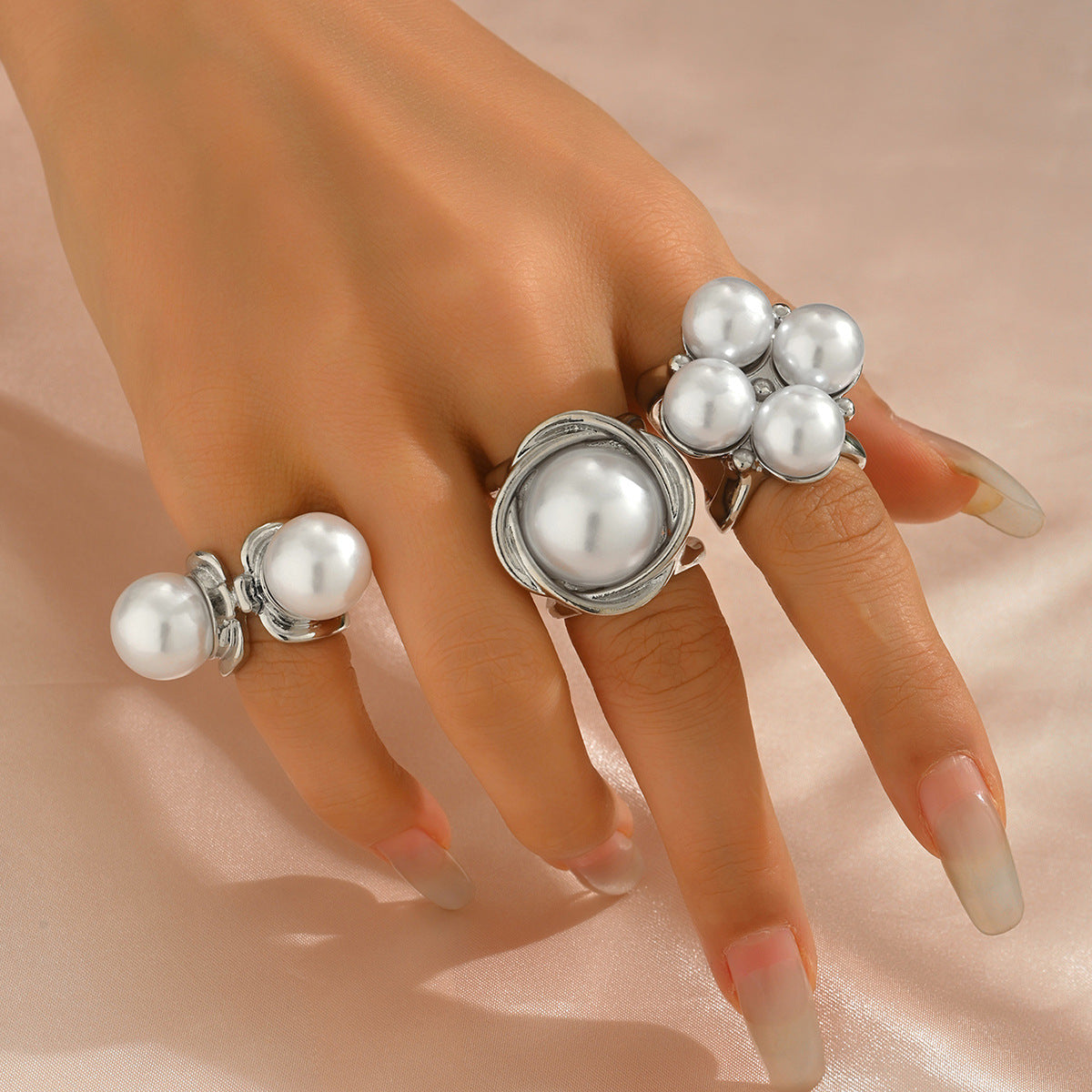 High-end inlaid pearl design open set ring