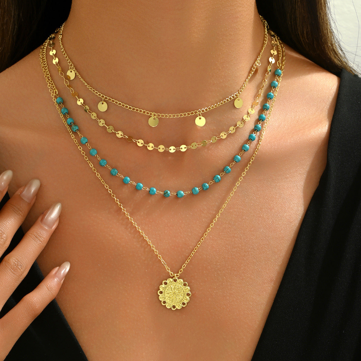 Turquoise Flower Multi-Layer Necklace
