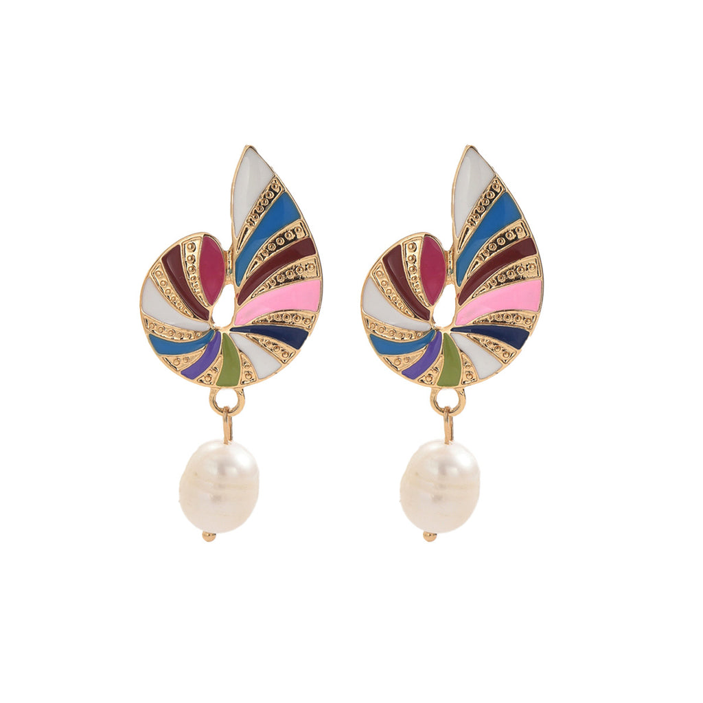 Colorful Shell and Pearl Elegant Earrings