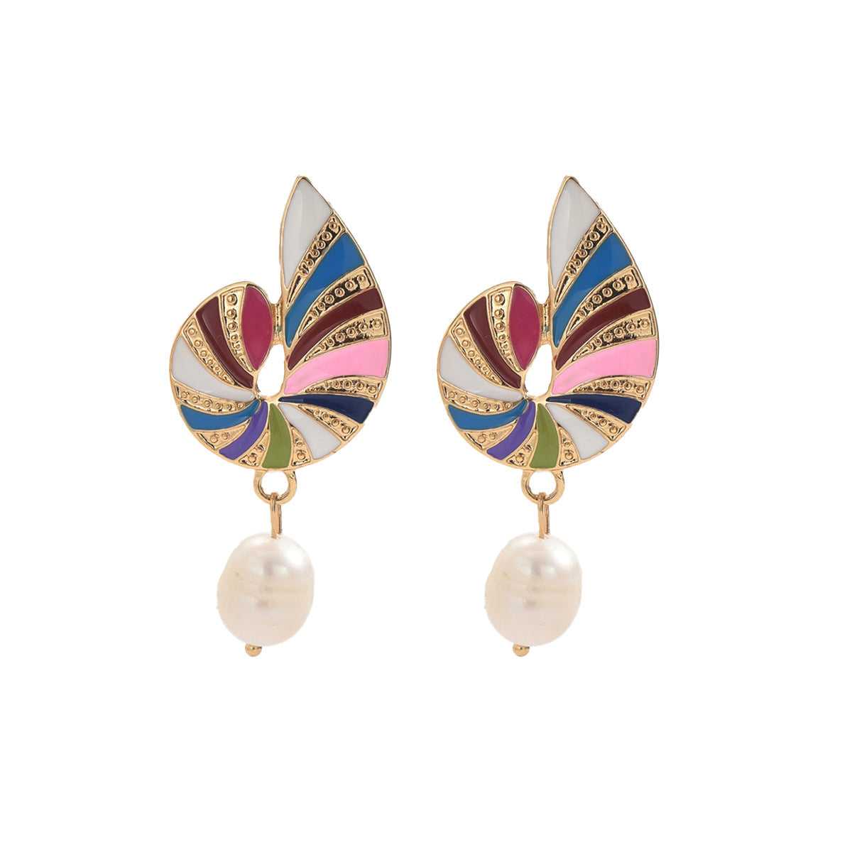 Colorful Shell and Pearl Elegant Earrings