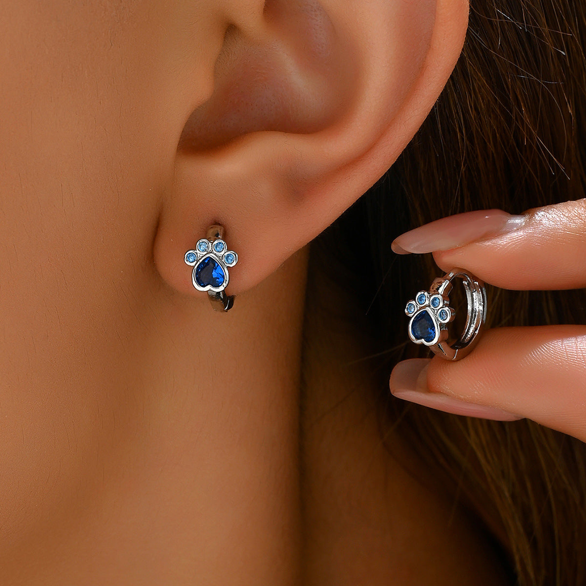 Bear Paw Blue Diamond Earrings