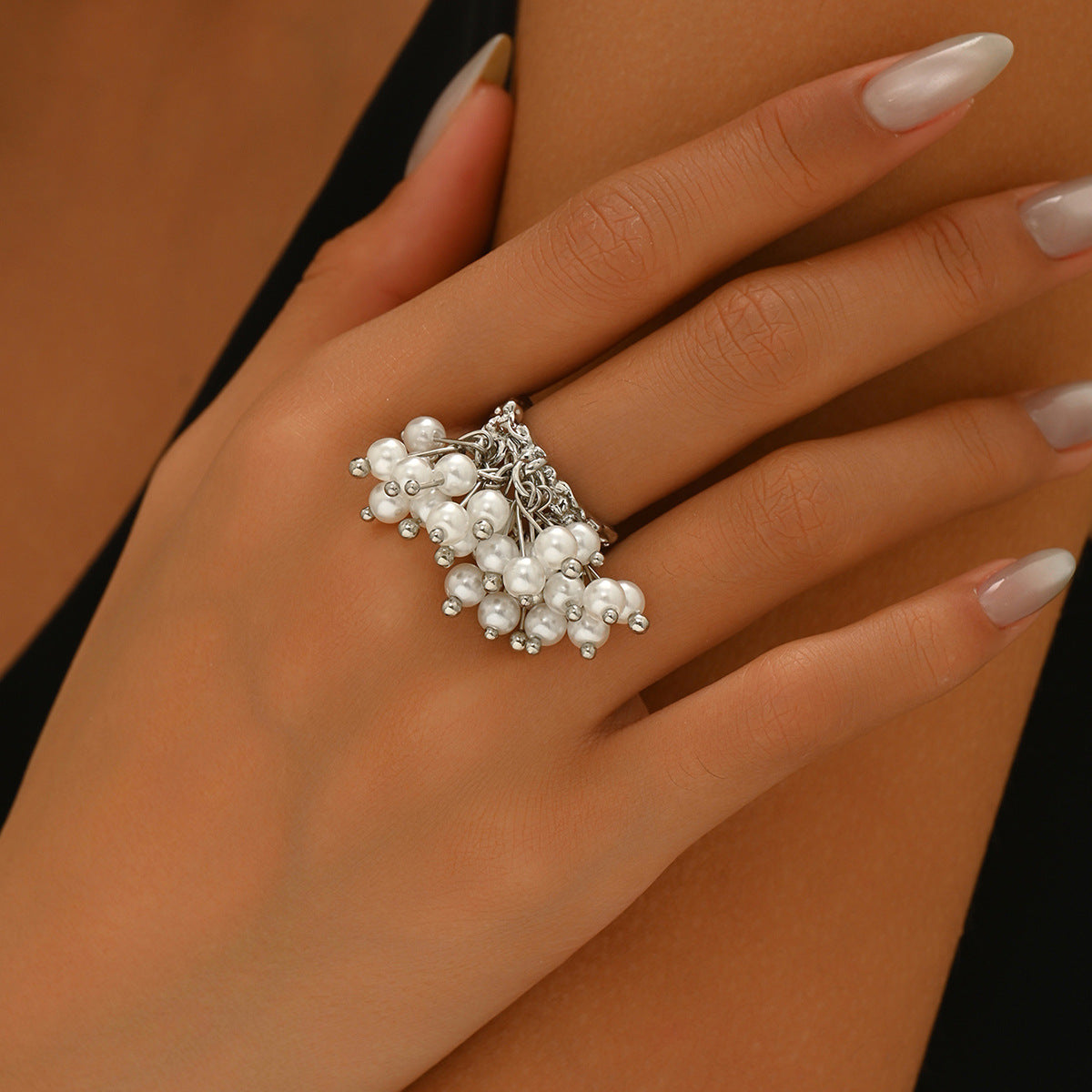 Baroque open pearl inlaid irregular ring