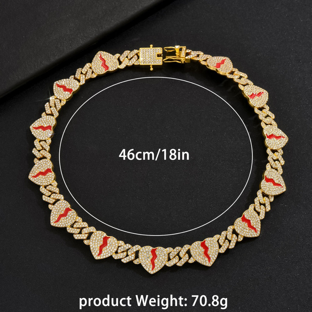 Retro heart-shaped Cuban men's collarbone chain