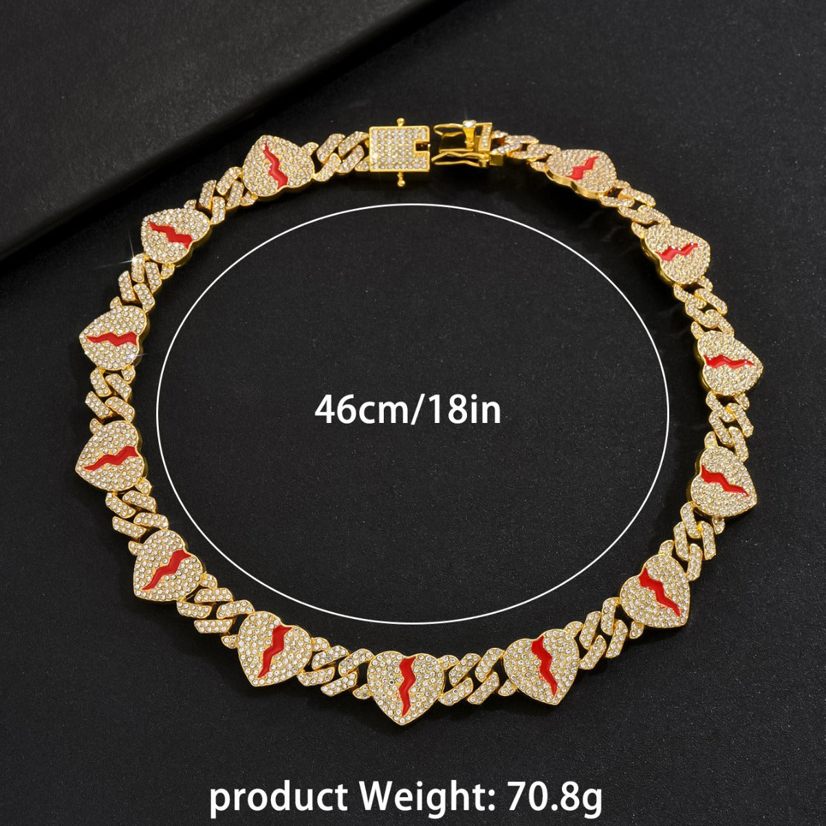 Retro heart-shaped Cuban men's collarbone chain