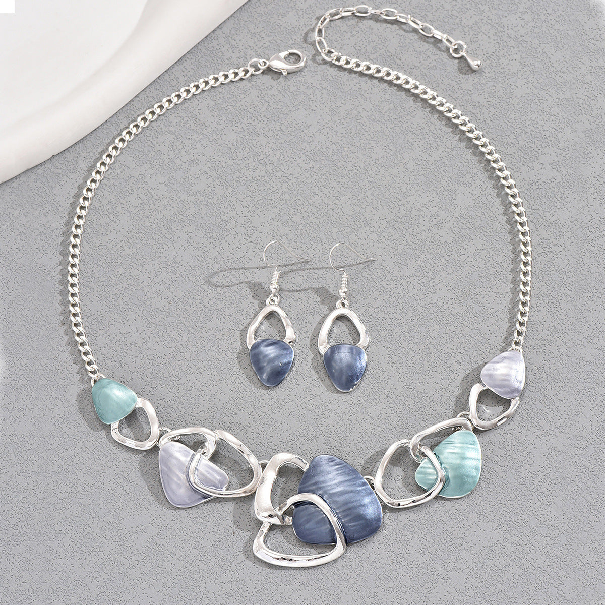 Round teardrop necklace and earrings, irregular clavicle chain set