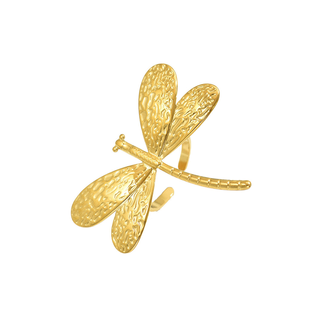 Ruffled dragonfly open plain band ring