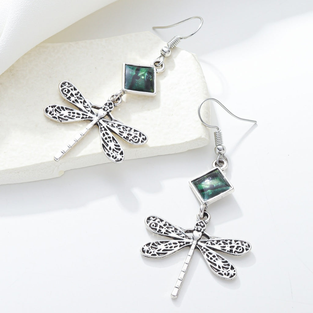 Dragonfly-themed unique oil drop hip-hop earrings