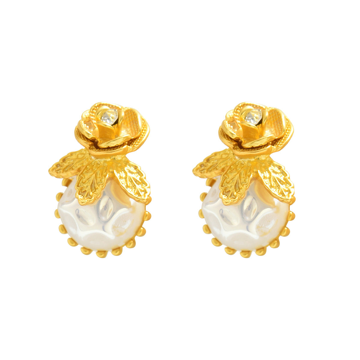 Rose-shaped zircon petal earring