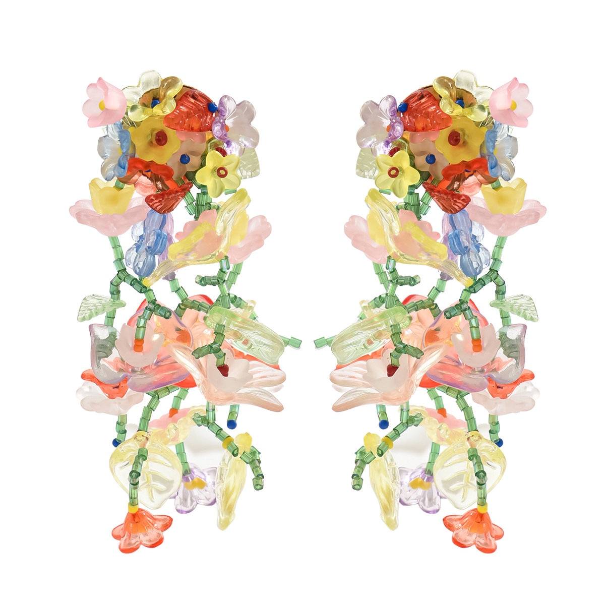 Flower-shaped colorful crystal earrings