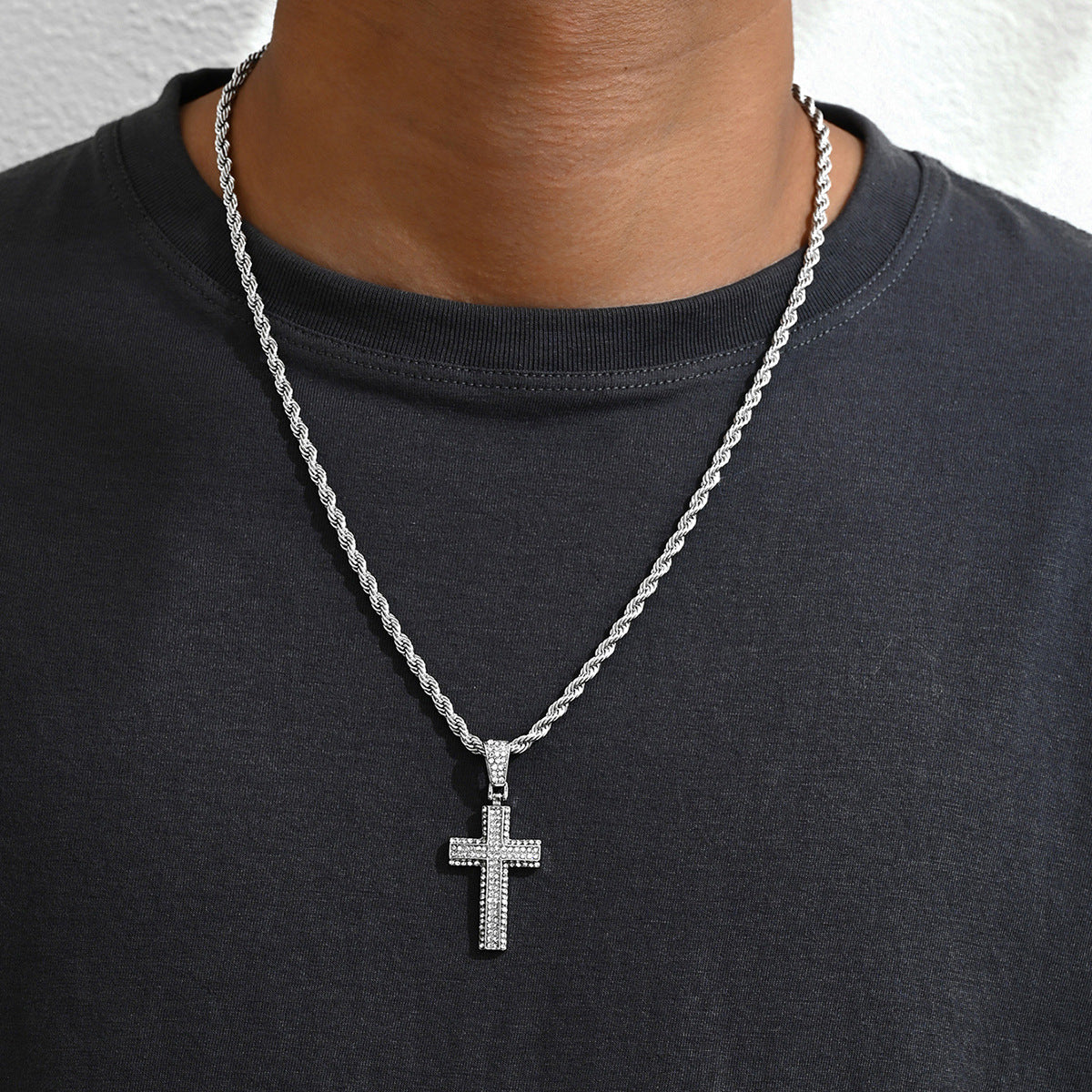 Cross-set  pendant Cuban  necklace