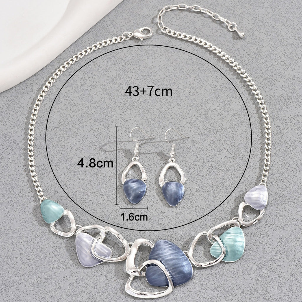 Round teardrop necklace and earrings, irregular clavicle chain set