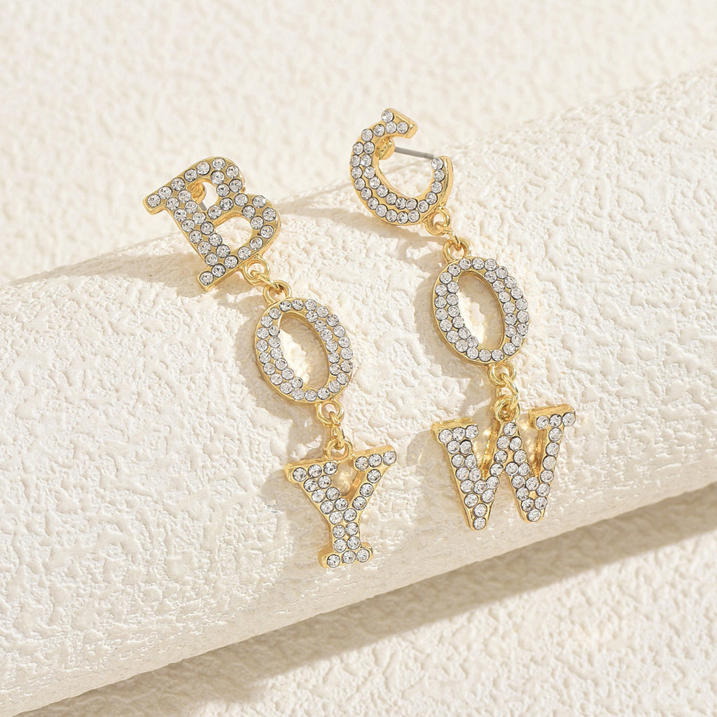 Geometric letter diamond earrings