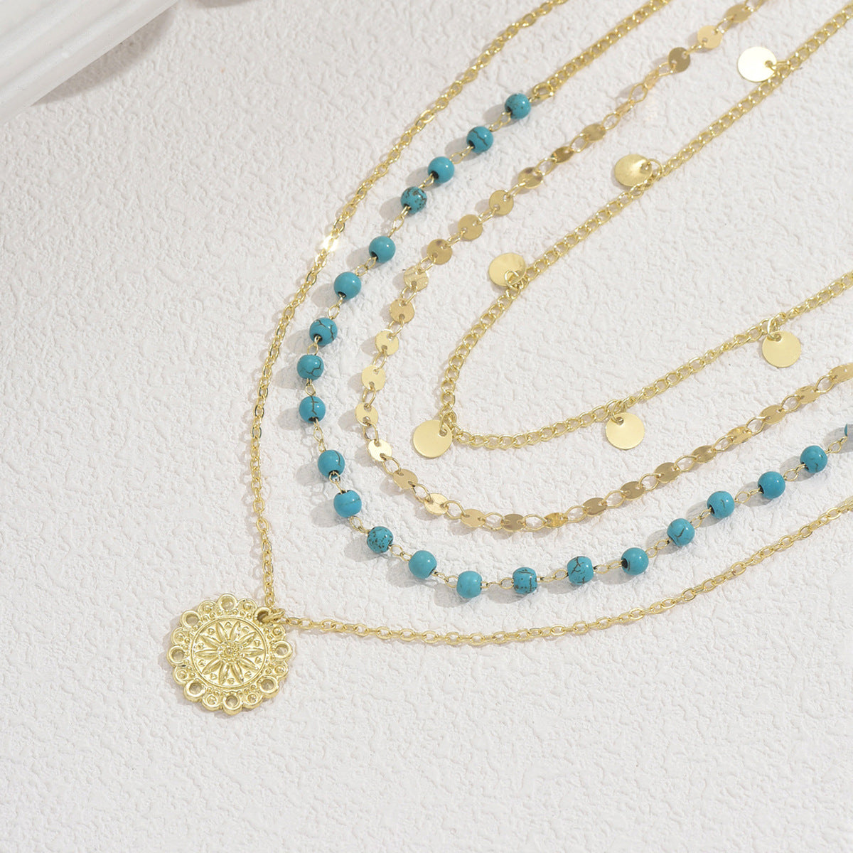 Turquoise Flower Multi-Layer Necklace