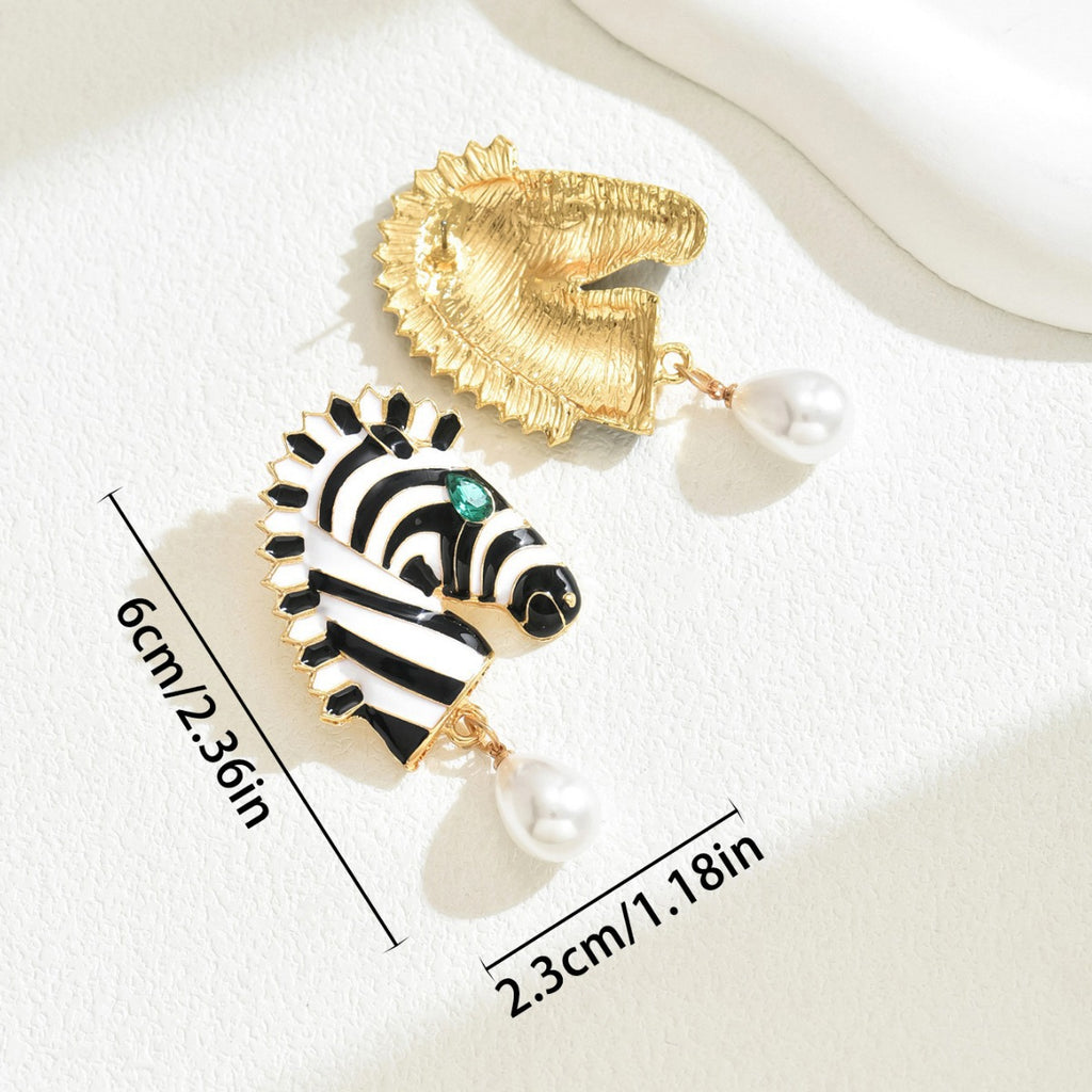 Zebra-print animal pearl earrings