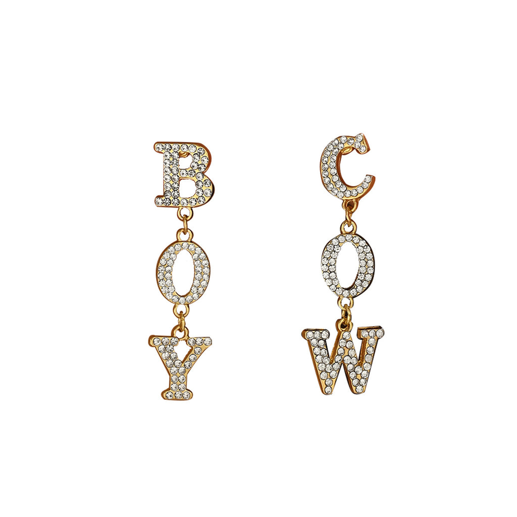 Geometric letter diamond earrings