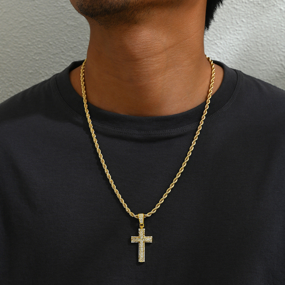 Cross-set  pendant Cuban  necklace