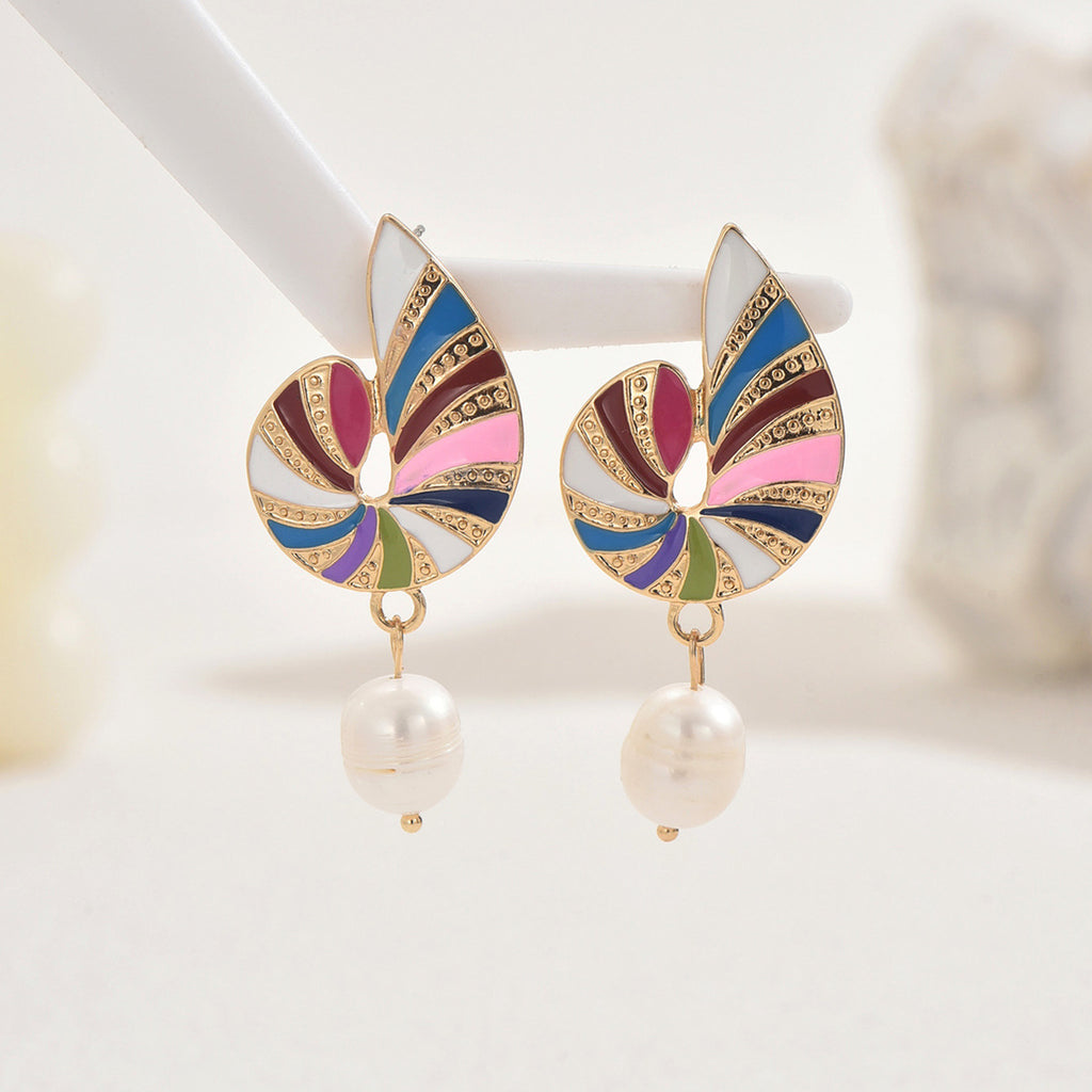 Colorful Shell and Pearl Elegant Earrings