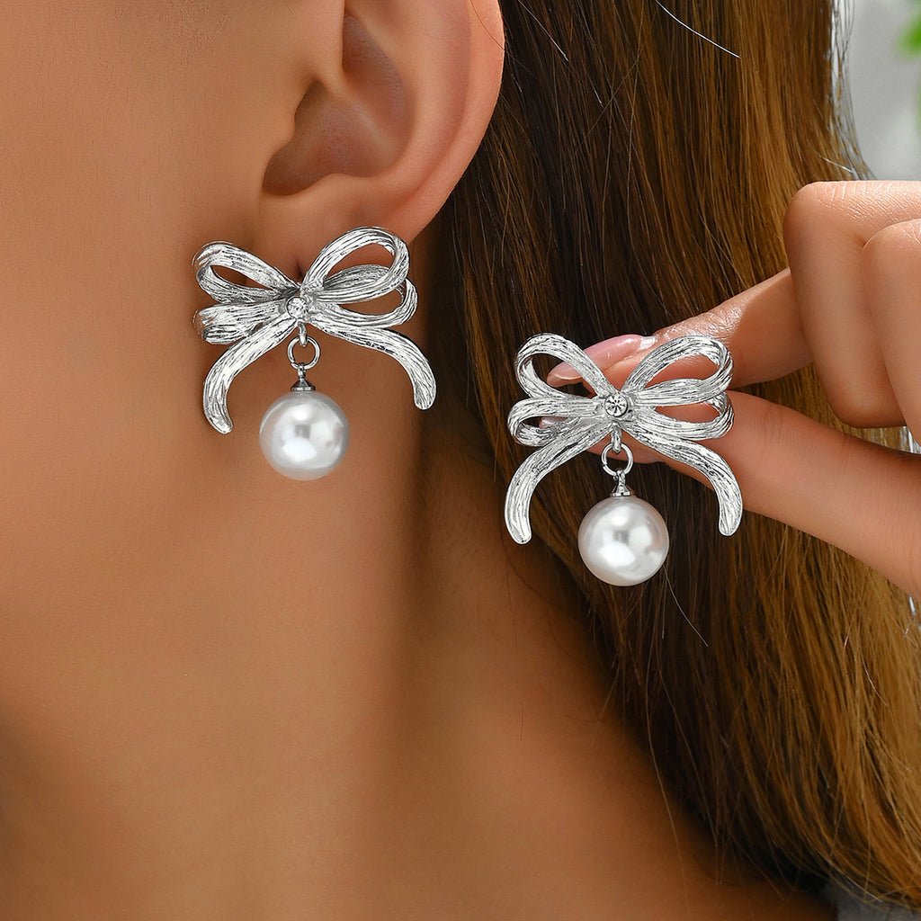 New Bowknot Pearl Inlaid High-End Earrings