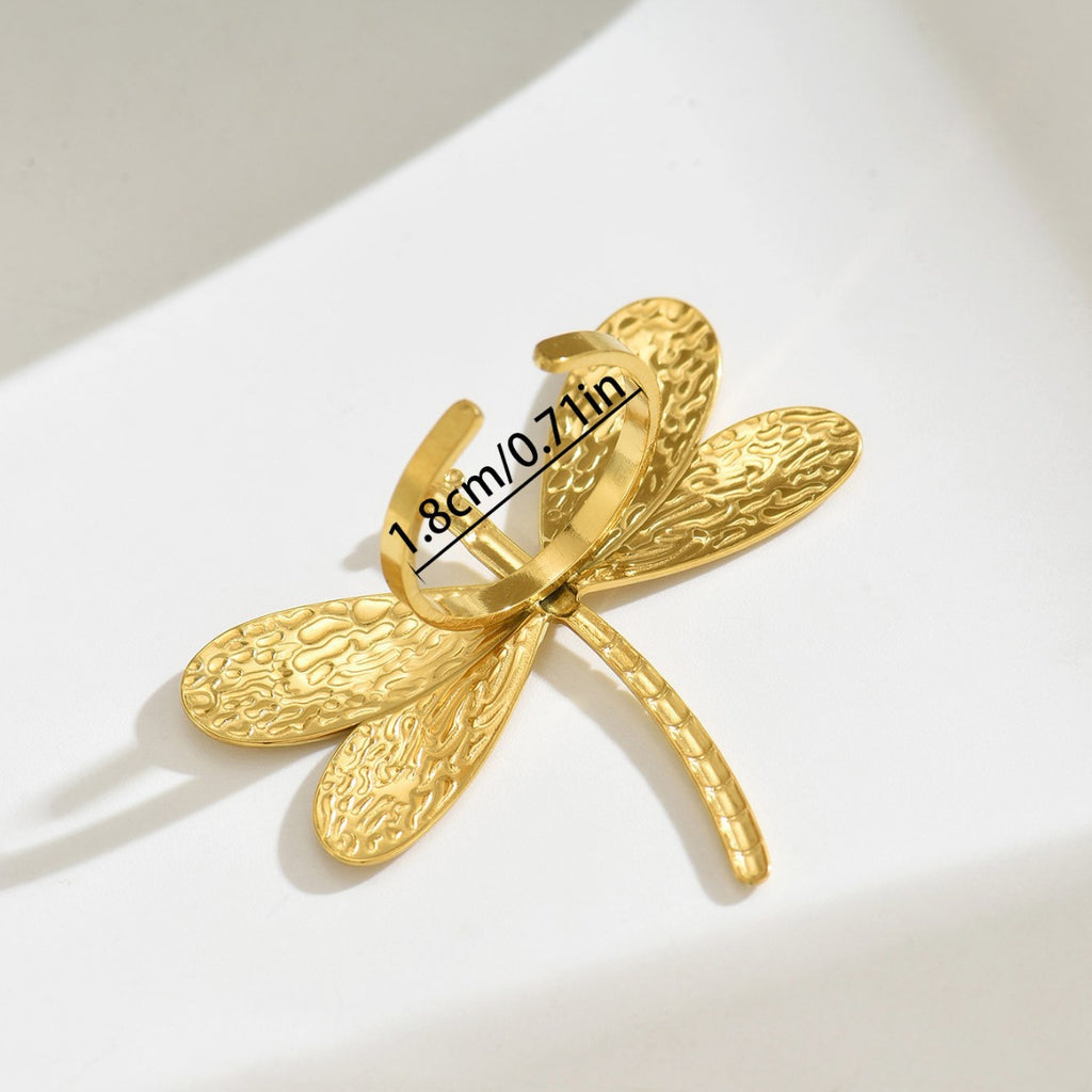 Ruffled dragonfly open plain band ring
