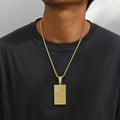 Men's square pendant and diamond-encrusted necklace