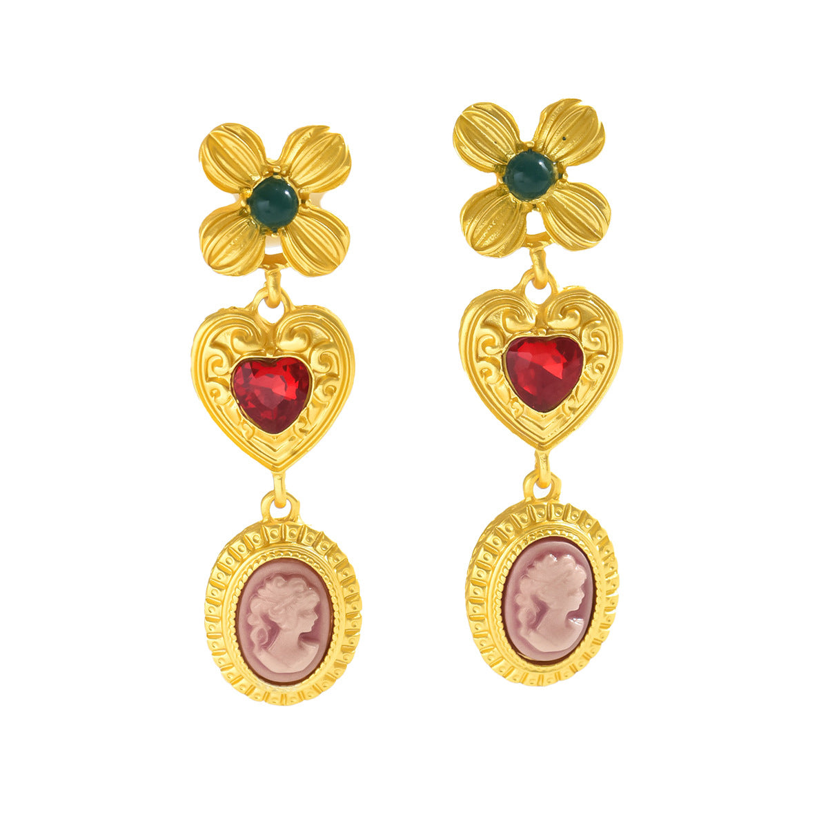 Vintage style, diamond-encrusted four-leaf clover earrings