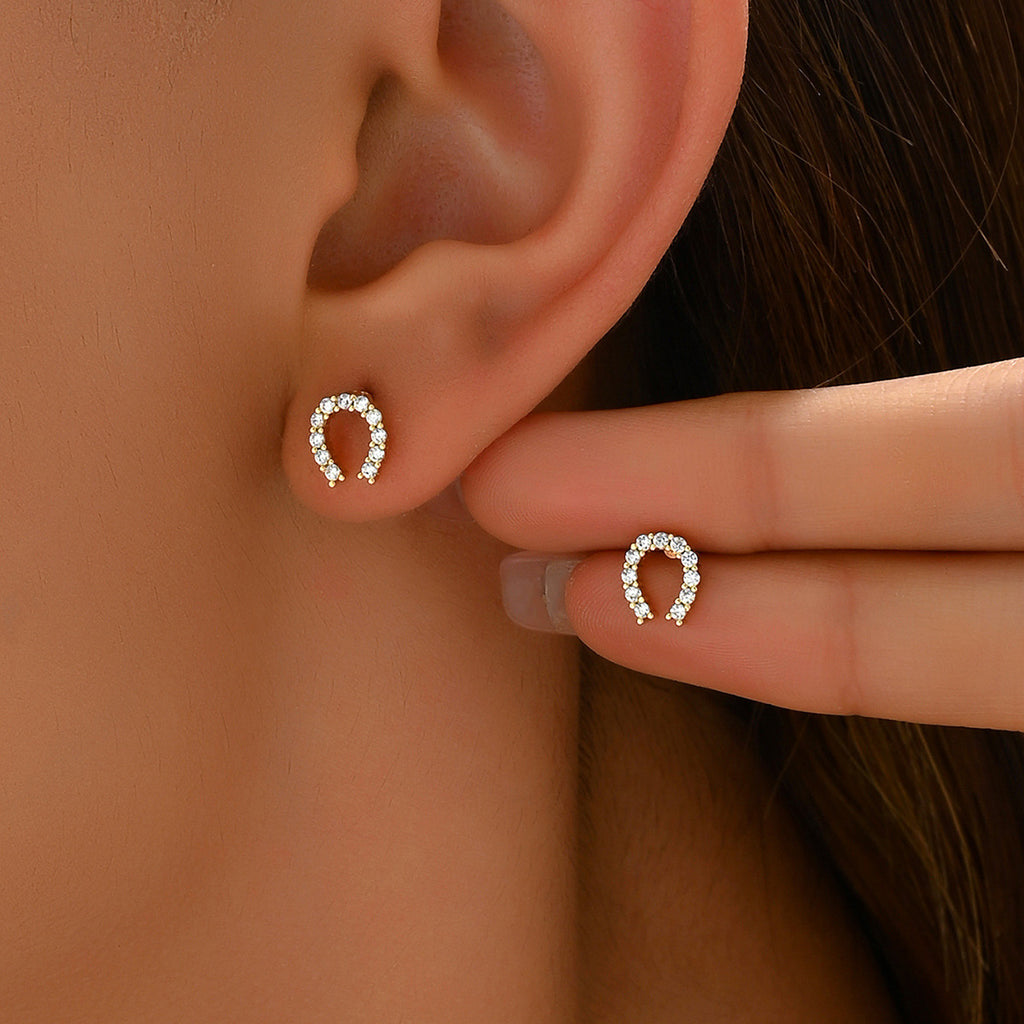 Horseshoe-shaped zircon high-end earrings