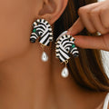 Zebra-print animal pearl earrings