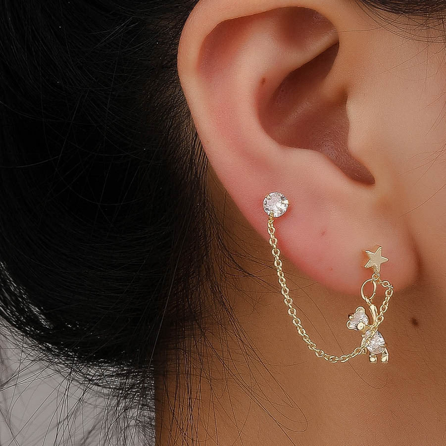 Cute bear and star ear cuff chain