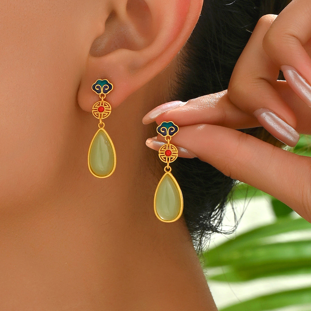 Chinese-style painted enamel auspicious and high-end earrings