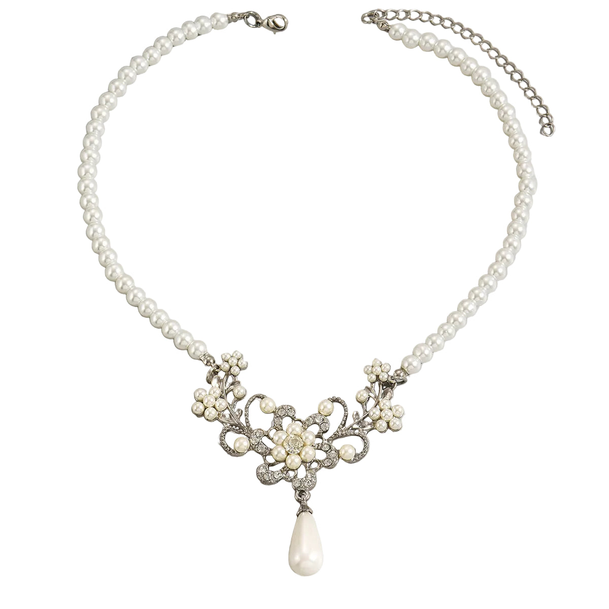 Retro pearl necklace with zircon plum earrings set