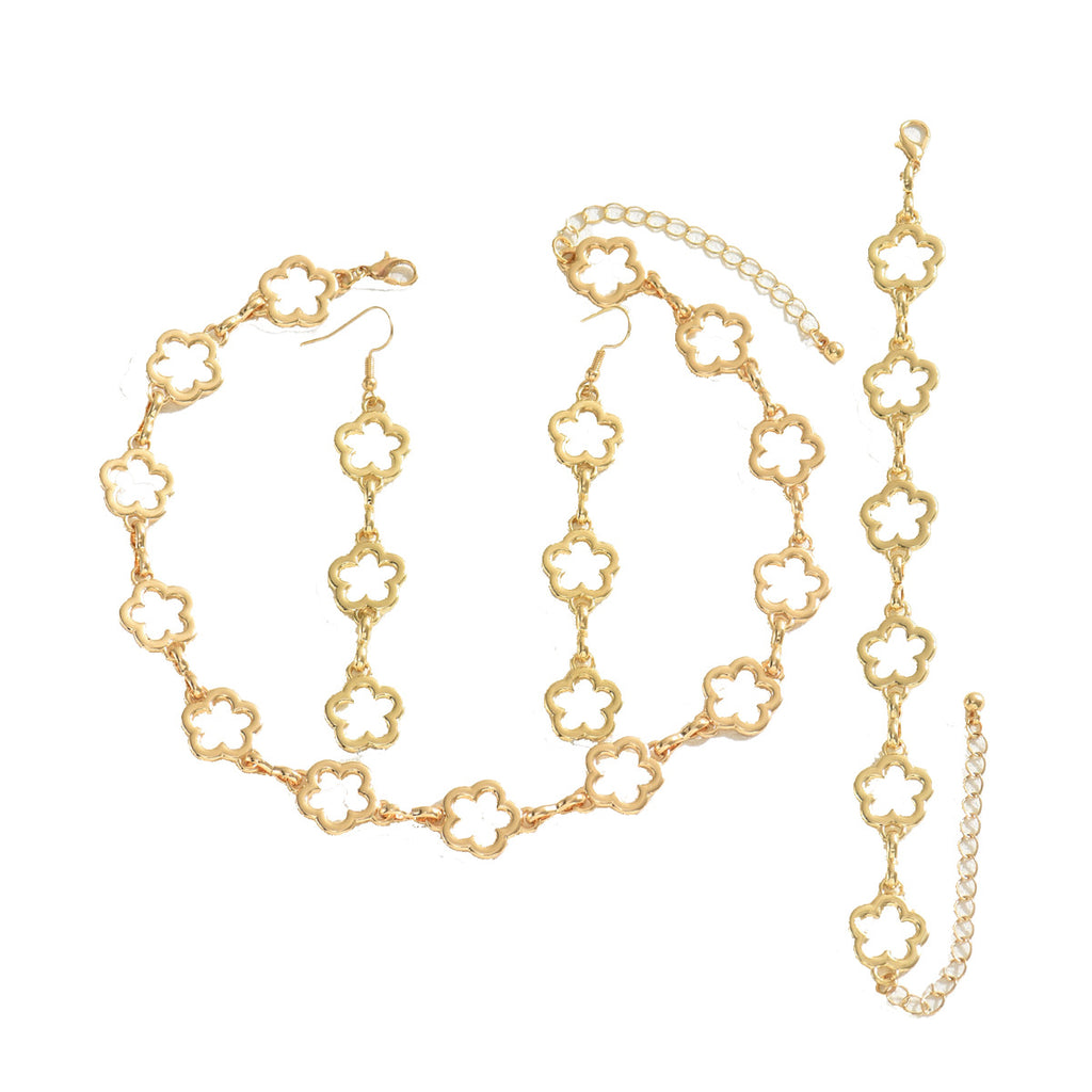 Plum blossom necklace, paired with tassel earrings and a bracelet set.