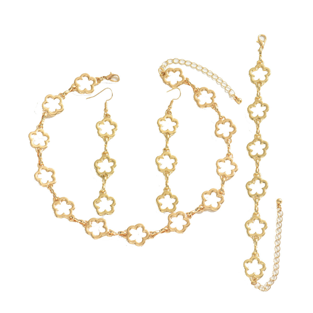 Plum blossom necklace, paired with tassel earrings and a bracelet set.