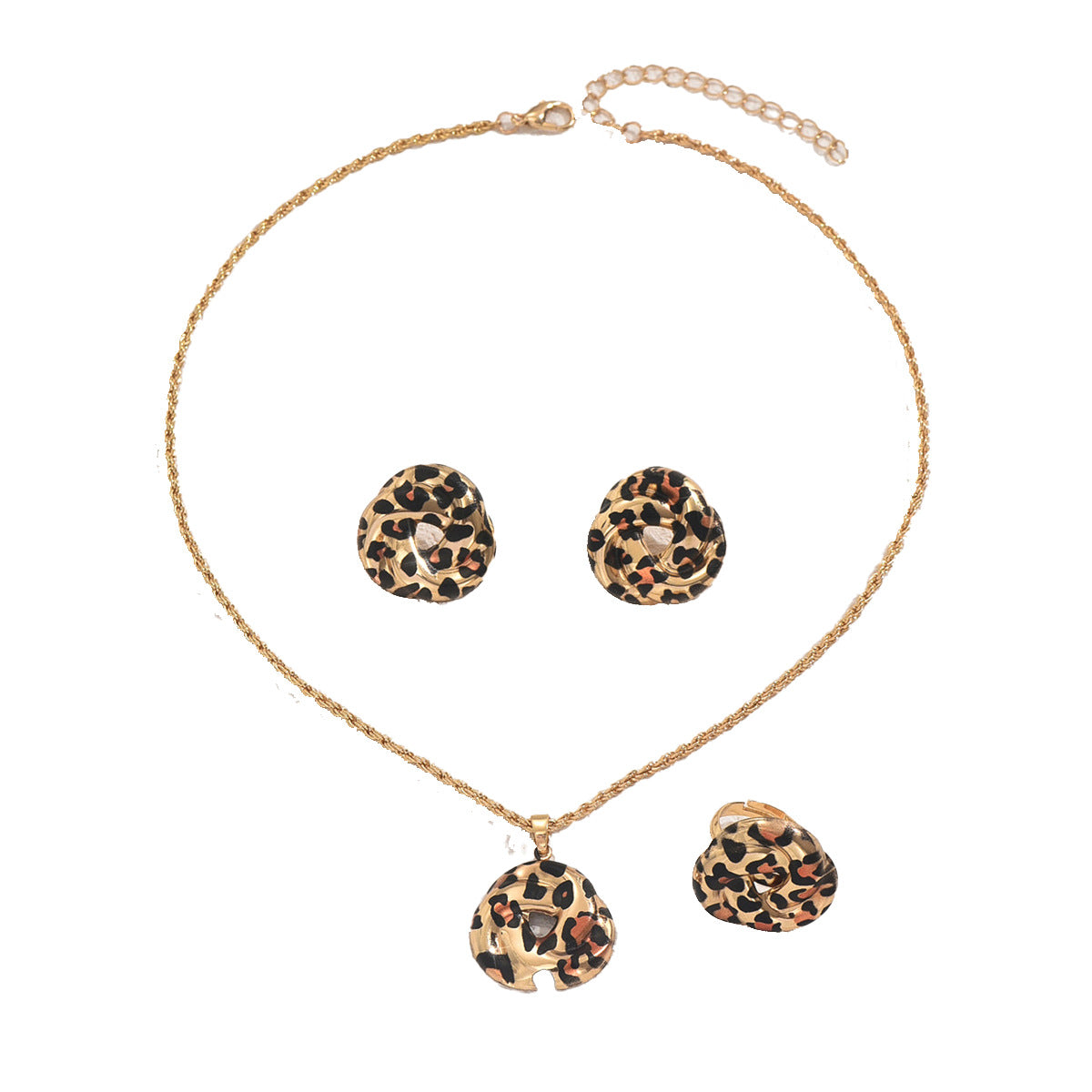 Ring, necklace, earrings, and leopard print clavicle chain jewelry set