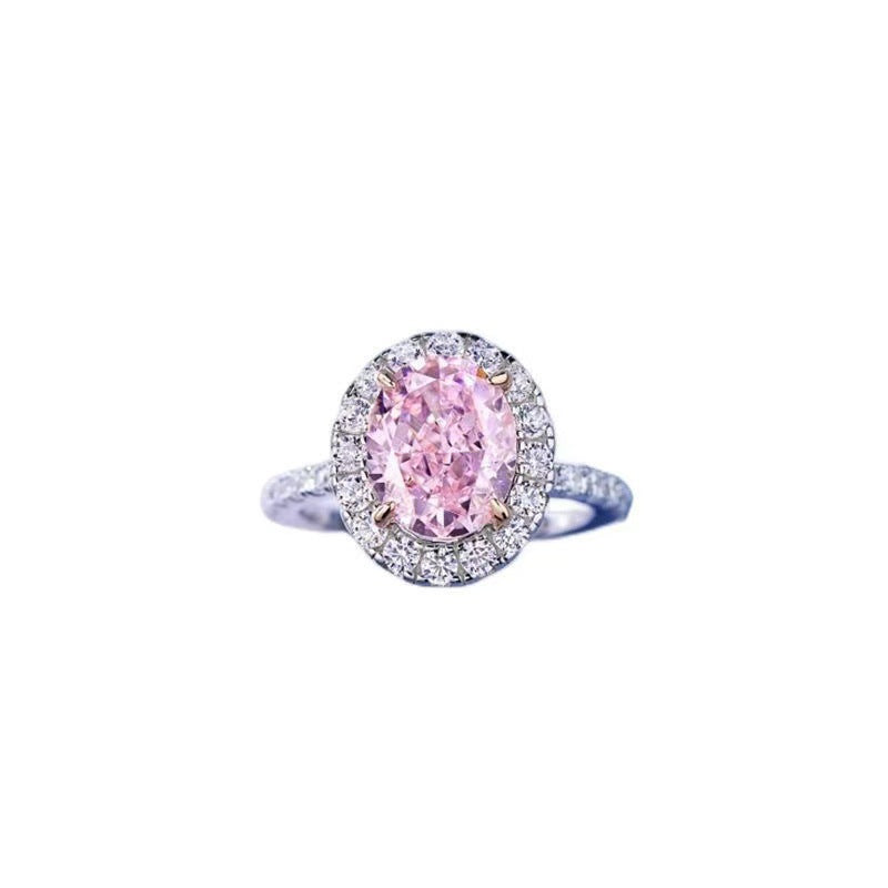 Pink diamond pigeon egg oval ring