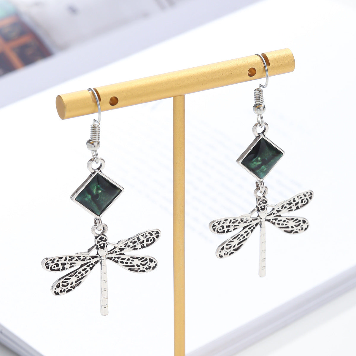 Dragonfly-themed unique oil drop hip-hop earrings