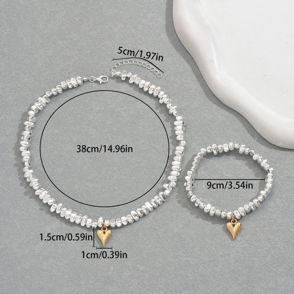 Heart-shaped women's necklace and bracelet set