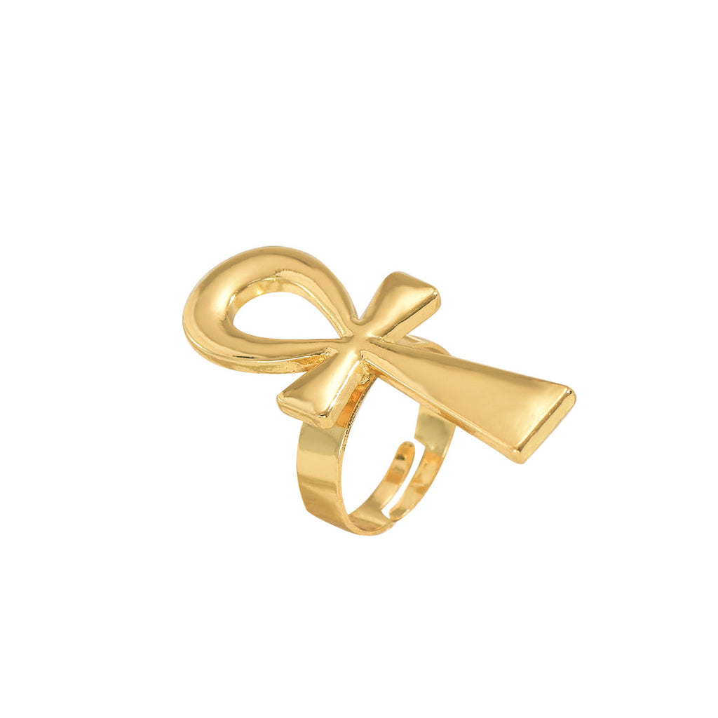 Retro geometric cross openwork ring