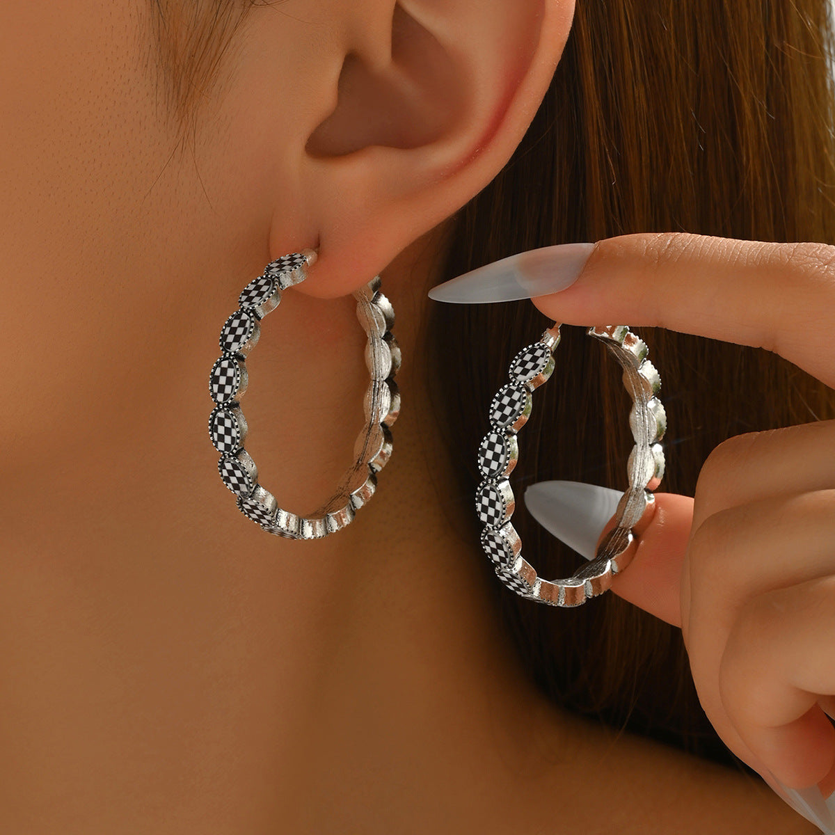 Vintage-style gemstone-encrusted C-shaped earrings