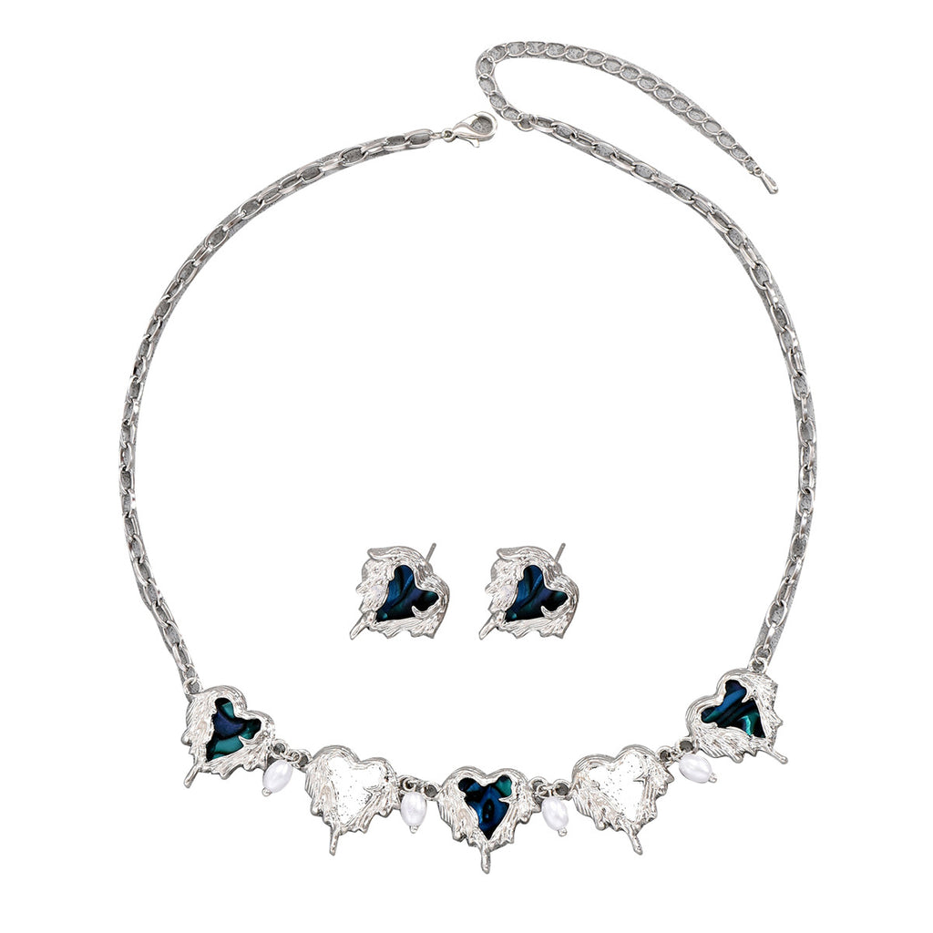 Flame Heart Earrings and Necklace Set