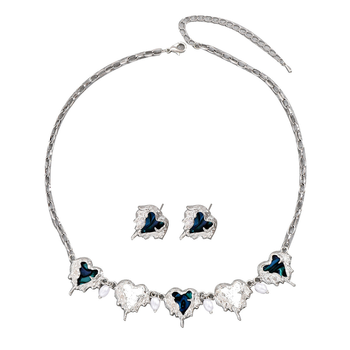 Flame Heart Earrings and Necklace Set